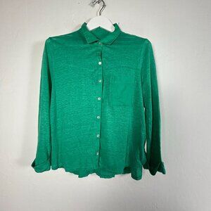 Sigrid Olsen Womens Green Linen Long Sleeve Button-Up Shirt Medium Casual Pocket